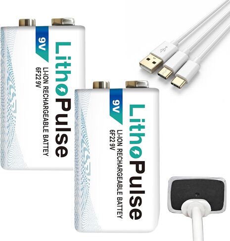 LithoPulse 6 Pack 9V Lithium Batteries Rechargeable 1200mAh 9 Volt Battery in Saudi Arabia