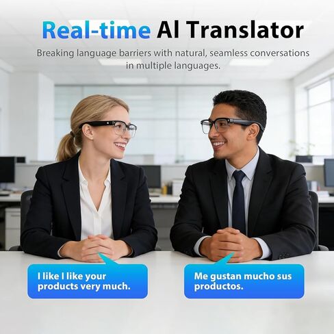 AI Smart Glasses with 8MP Camera, 1080P HD Video Recording, Real-Time Translation, Voice Assistant, Open-Ear Bluetooth Audio, Photo & Video Capture, Light-Sensitive Lenses in Kuwait