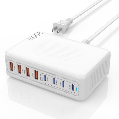 USB C Charger Block,200W TypeC Charger Fast Charging,8Port Charging Station in Kuwait