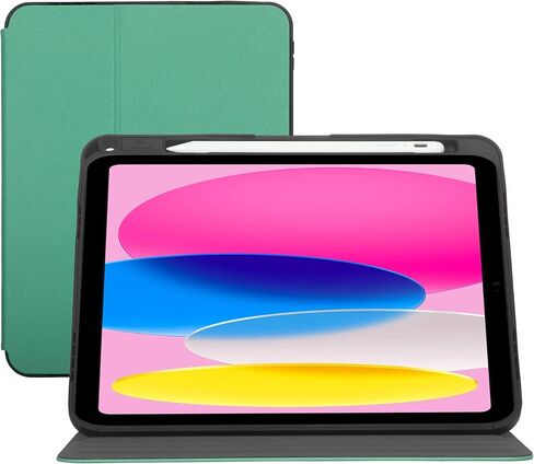 Targus Click-in Rotating Case for iPad A16 11-Inch & iPad 10th Gen 10.9-Inch, Military Grade Protective Folio Case with 360 Rotation, Stand, Apple Pencil Holder & Elastic Closure, Green - THZ96505US in Kuwait