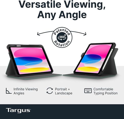Targus Click-in Rotating Case for iPad A16 11-Inch & iPad 10th Gen 10.9-Inch, Military Grade Protective Folio Case with 360 Rotation, Stand, Apple Pencil Holder & Elastic Closure, Green - THZ96505US in Kuwait