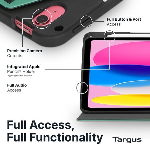 Targus Click-in Rotating Case for iPad A16 11-Inch & iPad 10th Gen 10.9-Inch, Military Grade Protective Folio Case with 360 Rotation, Stand, Apple Pencil Holder & Elastic Closure, Green - THZ96505US in Kuwait