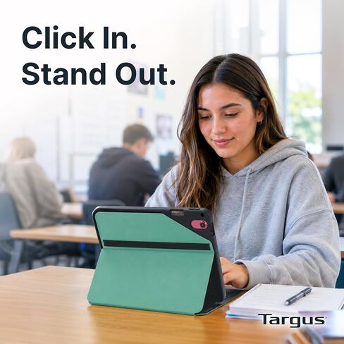 Targus Click-in Rotating Case for iPad A16 11-Inch & iPad 10th Gen 10.9-Inch, Military Grade Protective Folio Case with 360 Rotation, Stand, Apple Pencil Holder & Elastic Closure, Green - THZ96505US in Kuwait