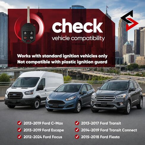 Cut Remote Head Key Fob Replacement Fits with Ford Focus Escape Transit Transit Connect Fiesta C-Max 2012 2013 2014 2015 2016 2017 2018 2019 2020 2021 Car Key Remote (4 Buttons) in Kuwait