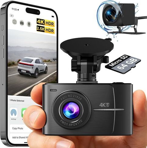 4K+2.5K Dual Dash Cam Front and Rear with 64GB Card in Kuwait