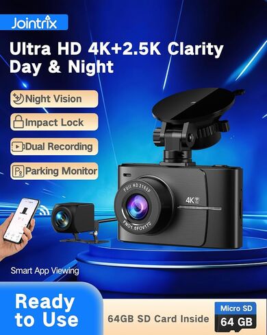 4K+2.5K Dual Dash Cam Front and Rear with 64GB Card in Kuwait