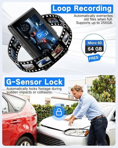 4K+2.5K Dual Dash Cam Front and Rear with 64GB Card in Kuwait