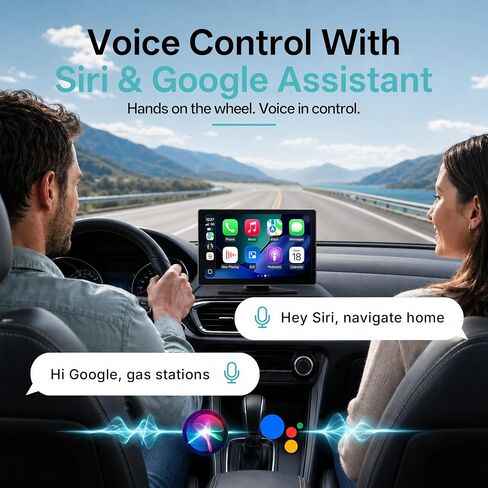 9’’ Wireless CarPlay Screen for Car 4K Dash Cam Portable CarPlay & Android Auto Car Stereo, Backup Camera Navigation Bluetooth Mirror Link Voice Control SWC in Kuwait