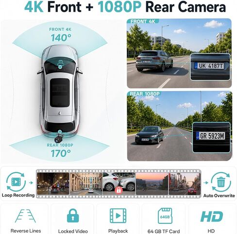 9’’ Wireless CarPlay Screen for Car 4K Dash Cam Portable CarPlay & Android Auto Car Stereo, Backup Camera Navigation Bluetooth Mirror Link Voice Control SWC in Kuwait