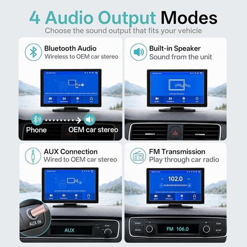 9’’ Wireless CarPlay Screen for Car 4K Dash Cam Portable CarPlay & Android Auto Car Stereo, Backup Camera Navigation Bluetooth Mirror Link Voice Control SWC in Kuwait