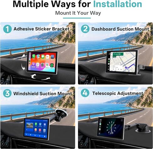 9’’ Wireless CarPlay Screen for Car 4K Dash Cam Portable CarPlay & Android Auto Car Stereo, Backup Camera Navigation Bluetooth Mirror Link Voice Control SWC in Kuwait