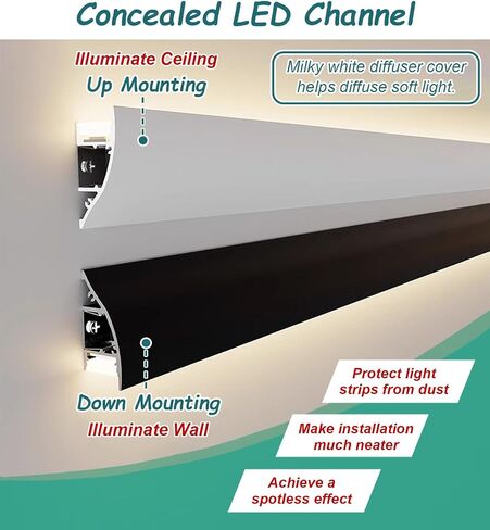 Outdoor Waterproof LED Crown Molding Light, Aluminum Indirect Lighting Diffuser for Seamless Ambient Accent, 10.5m (34.4ft) Black Wall Lighting Fixture in Kuwait