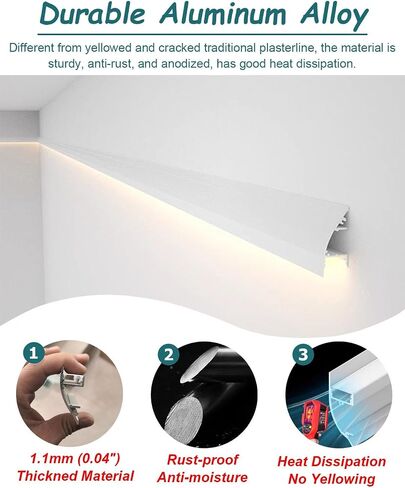 Outdoor Waterproof LED Crown Molding Light, Aluminum Indirect Lighting Diffuser for Seamless Ambient Accent, 10.5m (34.4ft) Black Wall Lighting Fixture in Kuwait