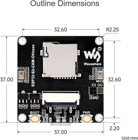 ESP32-S3-CAM-OV3660 Dev Board, Integrated DVP Camera Interface, SPI/QSPI Display Interface, Audio Input and Output Module, Support Image Capture&Recognition and AI Speech Interaction in Kuwait