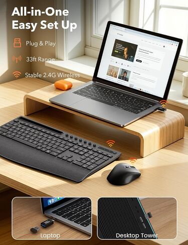 Wireless Keyboard and Mouse Combo, Full Size with Wrist Rest, Trueque KM71 in Kuwait