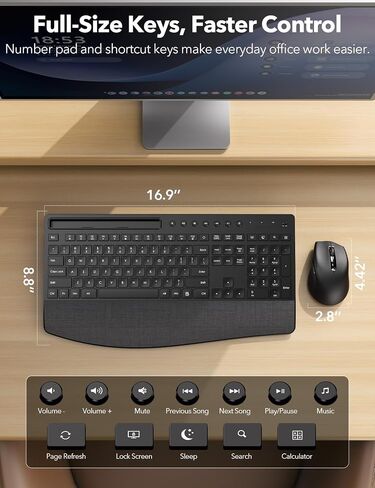 Wireless Keyboard and Mouse Combo, Full Size with Wrist Rest, Trueque KM71 in Kuwait