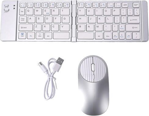 Cryfokt Foldable Keyboard and Mouse, 66 Keys Rechargeable 3 Mode (Silver) in Kuwait