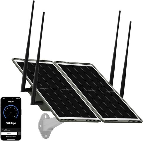 Solar Powered Outdoor WiFi Extender, 1200Mbps Dual Band WiFi Repeater with 30W Solar Panel & 30000mAh Rechargeable Battery, IP65 Waterproof Long Range Coverage for Farms, Gardens, Ranches & Barns in Kuwait