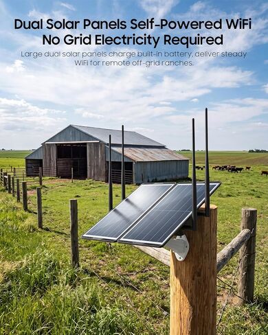 Solar Powered Outdoor WiFi Extender, 1200Mbps Dual Band WiFi Repeater with 30W Solar Panel & 30000mAh Rechargeable Battery, IP65 Waterproof Long Range Coverage for Farms, Gardens, Ranches & Barns in Saudi Arabia