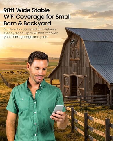 Solar Powered Outdoor WiFi Extender, 1200Mbps Dual Band WiFi Repeater with 30W Solar Panel & 30000mAh Rechargeable Battery, IP65 Waterproof Long Range Coverage for Farms, Gardens, Ranches & Barns in Saudi Arabia