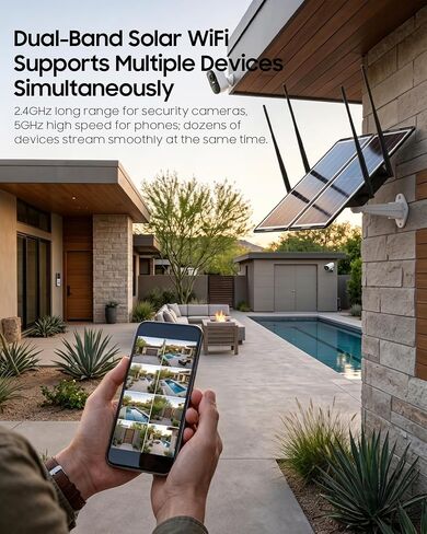 Solar Powered Outdoor WiFi Extender, 1200Mbps Dual Band WiFi Repeater with 30W Solar Panel & 30000mAh Rechargeable Battery, IP65 Waterproof Long Range Coverage for Farms, Gardens, Ranches & Barns in Saudi Arabia