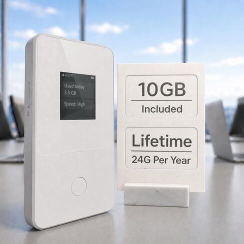 Global Pocket WiFi Hotspot - No SIM, Works in 140+ Countries, 10GB USA Data Included + 2GB Monthly Free USAData for Life, Portable 4G LTE Travel Router, Connect Up to 8 Devices in Kuwait