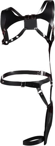 Harness Shoulder Holster Cosplay Harness Gun Bag Black PU Leather Adjustable Waist Belt Set (Black, Medium) in Kuwait
