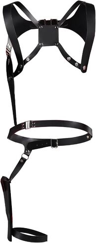 Harness Shoulder Holster Cosplay Harness Gun Bag Black PU Leather Adjustable Waist Belt Set (Black, Medium) in Kuwait