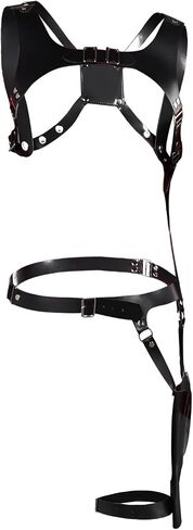 Harness Shoulder Holster Cosplay Harness Gun Bag Black PU Leather Adjustable Waist Belt Set (Black, Medium) in Kuwait