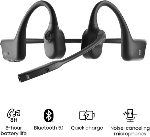 SHOKZ (AfterShokz OpenComm - Bone Conduction Open-Ear Stereo Bluetooth Headset with Noise-Canceling Boom Microphone - Wireless Headset for Mobile Use, with Bookmark (Renewed), Black in Kuwait