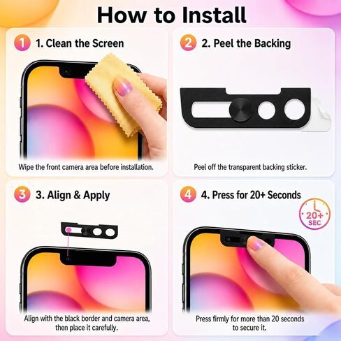 Front Camera Cover Compatible with iPhone 17e/16e/14/14 Plus/13 Series, Anti‑Spy Webcam Slide, Ultra Thin Lens Cap, Lens Protector with Strong Adhesive, Privacy & Security Protector-Black (2 Pack) in Kuwait