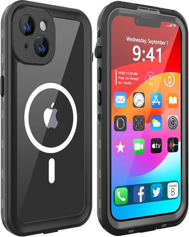 Magnetic for iPhone 15 Plus Case Waterproof, [Built-in Lens & Screen Protector] [Shockproof] [Dropproof] [Dustproof] Full Body Protection Durable Phone Case - Black in Kuwait