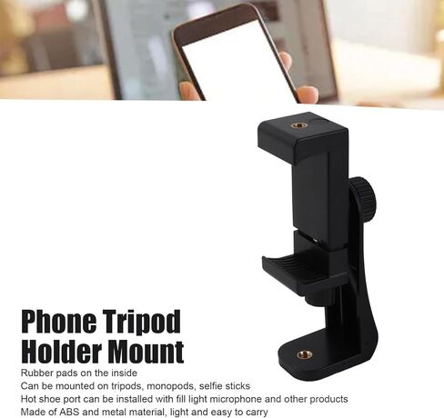 Phone Tripod Mount Adapter, Tripod Cell Phone Holder Universal Smartphone Mount Adapter Phone Holder Clip with 1/4 Inch Screw, Compatible for Cell Phone, Selfie Stick in Kuwait