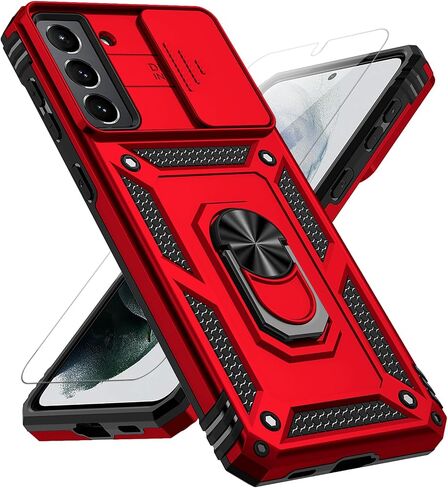 for Samsung Galaxy S21 Case, with Slide Camera Cover HD Screen Protector [Military Grade 16ft. Drop Tested] Ring Holder Kickstand Protective Phone Case for Samsung Galaxy S21 5G, Black in Kuwait