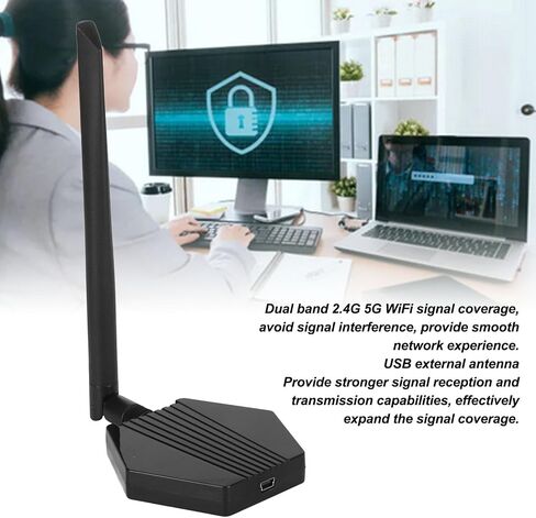 USB External Antenna Wireless USB WiFi Adapter Network Adapter 300Mbps Dual Band 2.4G 5G Plug and Play with External Antenna for Desktop Computers Laptop in Kuwait