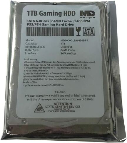 MaxDigitalData 1TB 5400RPM 64MB Cache (7mm) SATA 6.0Gb/s 2.5inch PS3/PS4 Gaming Hard Drive - 2 Year Warranty in Kuwait