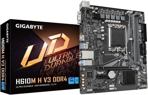 Gigabyte H610M H V3 DDR4 Motherboard - Supports Intel Core 14th CPUs, 4+1+1 Hybrid Phases Digital VRM, up to 3200MHz DDR4, 1xPCIe 3.0 M.2, GbE LAN, USB 3.2 Gen 1 in Kuwait