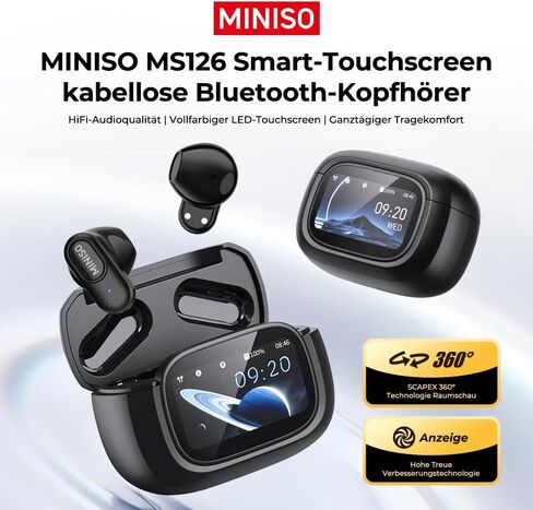 MINISO MS126 Wireless Earbuds, Touchscreen Bluetooth 6.0 TWS Earphones, Active Noise Cancelling, 30H Long Playtime, Waterproof in-Ear Headphones for Travel, Business, Sports & Daily Use in Kuwait