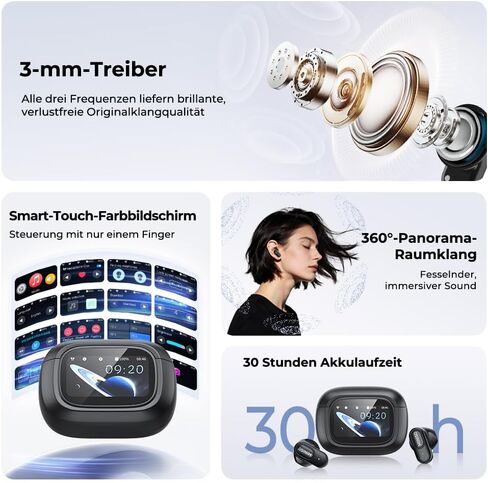 MINISO MS126 Wireless Earbuds, Touchscreen Bluetooth 6.0 TWS Earphones, Active Noise Cancelling, 30H Long Playtime, Waterproof in-Ear Headphones for Travel, Business, Sports & Daily Use in Kuwait