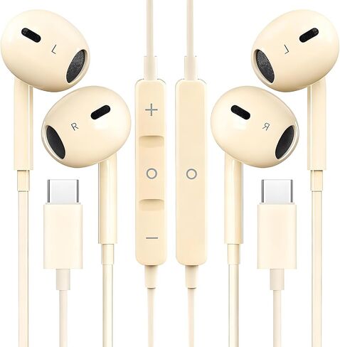 2 Packs USB C Headphones for iPhone 16/15 Phone Earbuds with Microphone & Volume Control HiFi Stereo Type C Earphones for Galaxy S23/S22/S21/S20/Ultra Note 10/20, for Pixel 7/6/6a/5/4,for OnePlus 9 8 in Kuwait