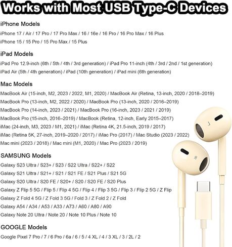 2 Packs USB C Headphones for iPhone 16/15 Phone Earbuds with Microphone & Volume Control HiFi Stereo Type C Earphones for Galaxy S23/S22/S21/S20/Ultra Note 10/20, for Pixel 7/6/6a/5/4,for OnePlus 9 8 in Kuwait