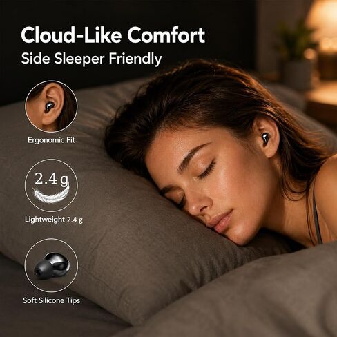 Sleep Earbuds, Mini Invisible Wireless Earbuds for Small Ears, Lightweight Earbuds for Side Sleepers, Ear Buds for Sleeping with LED Display Charging Case, Touch Control, for Office, Travel in Kuwait