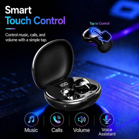 Sleep Earbuds, Mini Invisible Wireless Earbuds for Small Ears, Lightweight Earbuds for Side Sleepers, Ear Buds for Sleeping with LED Display Charging Case, Touch Control, for Office, Travel in Kuwait