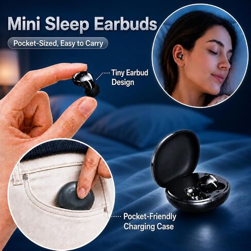 Sleep Earbuds, Mini Invisible Wireless Earbuds for Small Ears, Lightweight Earbuds for Side Sleepers, Ear Buds for Sleeping with LED Display Charging Case, Touch Control, for Office, Travel in Kuwait