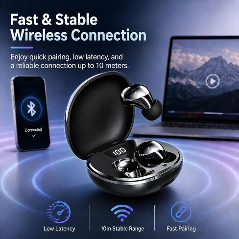 Sleep Earbuds, Mini Invisible Wireless Earbuds for Small Ears, Lightweight Earbuds for Side Sleepers, Ear Buds for Sleeping with LED Display Charging Case, Touch Control, for Office, Travel in Kuwait