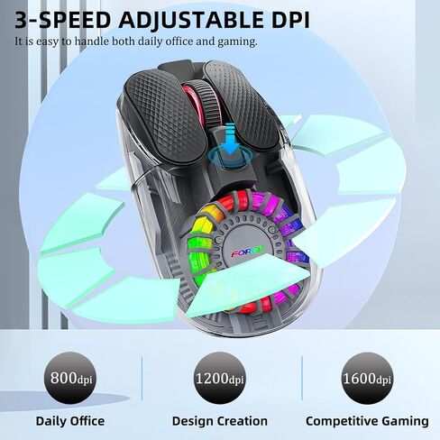 Wireless Bluetooth Mouse, Transparent BT+2.4G Dual-Mode Gaming Mouse with Magnetic Top Cover, Rechargeable RGB Backlit Computer Mouse for Laptop, PC, MacBook, iPad (Black) in Kuwait