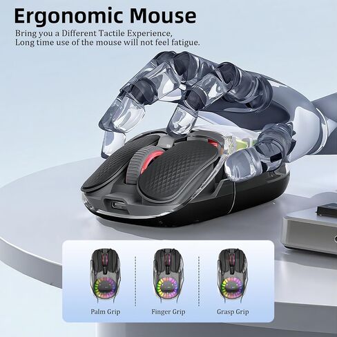 Wireless Bluetooth Mouse, Transparent BT+2.4G Dual-Mode Gaming Mouse with Magnetic Top Cover, Rechargeable RGB Backlit Computer Mouse for Laptop, PC, MacBook, iPad (Black) in Kuwait