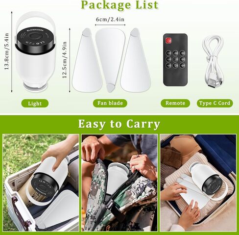 2 in 1 Camping Fan with Lantern, Tent Ceiling Fans with Lights and Remote in Kuwait