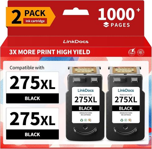 LinkDocs 275XL 276XL Ink Cartridge Combo Pack Remanufactured Replacement for Canon PG-275 CL-276 275XL 276XL used with PIXMA TS3520 TS3522 TS3500 TR4720 TR4722 TR4700 TS3700 Printers(1 Black, 1 Color) in Kuwait