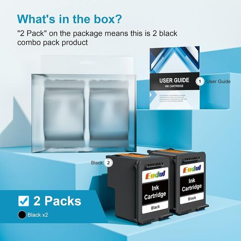 63XL Black Ink Cartridge Compatible for HP Ink 63, High Yield for HP 63 Black Ink Cartridge, Work for HP OfficeJet 3830 4650 5255 5258 5200, Envy 4520 4512 4510, DeskJet 1112 2130 3630 (2 Black Pack) in Kuwait